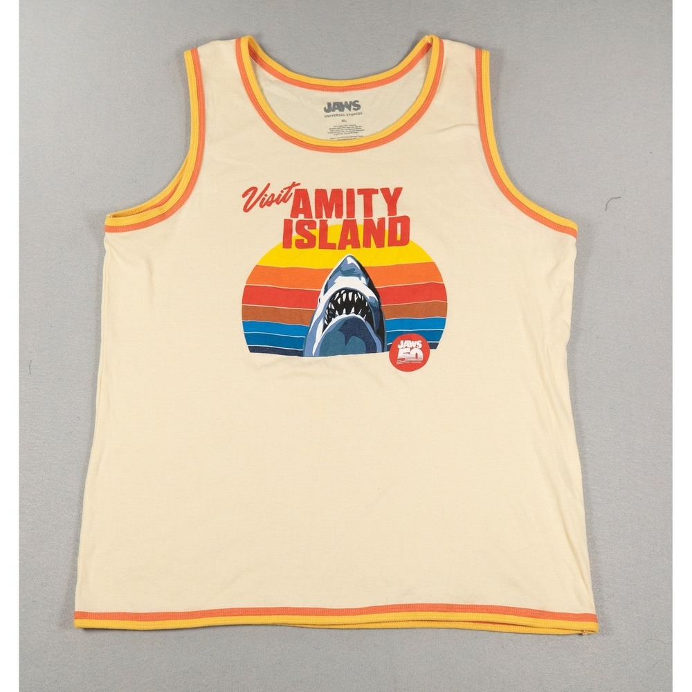 Jaws 50th Anniversary Tank Top XL Amity Island Universal Studios Retro Ringer